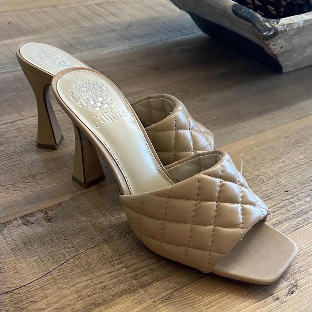 Vince Camuto Beige Quilted Heeled Sandals
